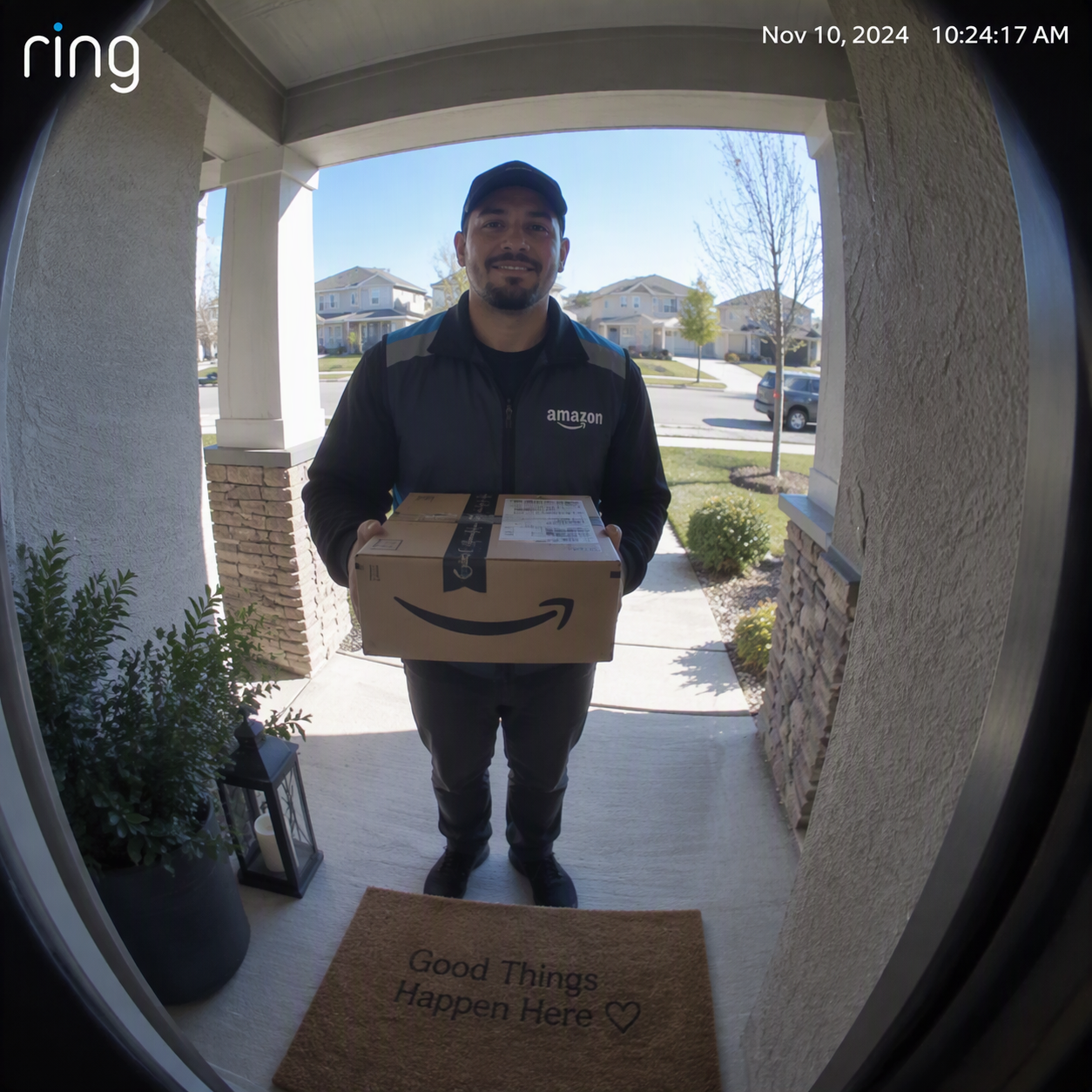 Video doorbell camera mounted by a front door